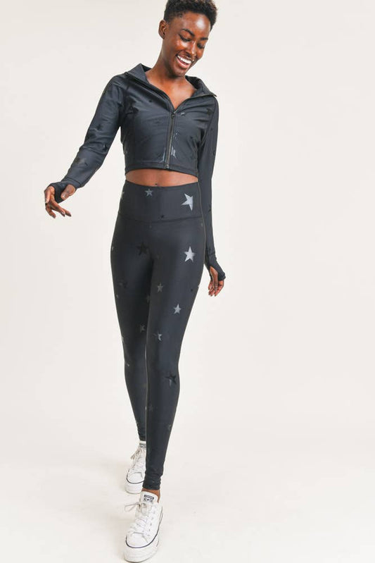 Tonal Star Foil Cropped Track Jacket