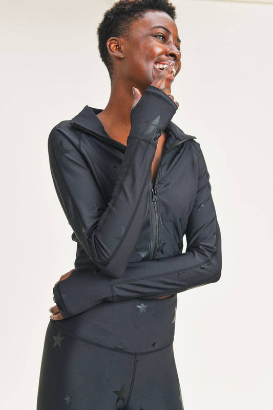 Tonal Star Foil Cropped Track Jacket